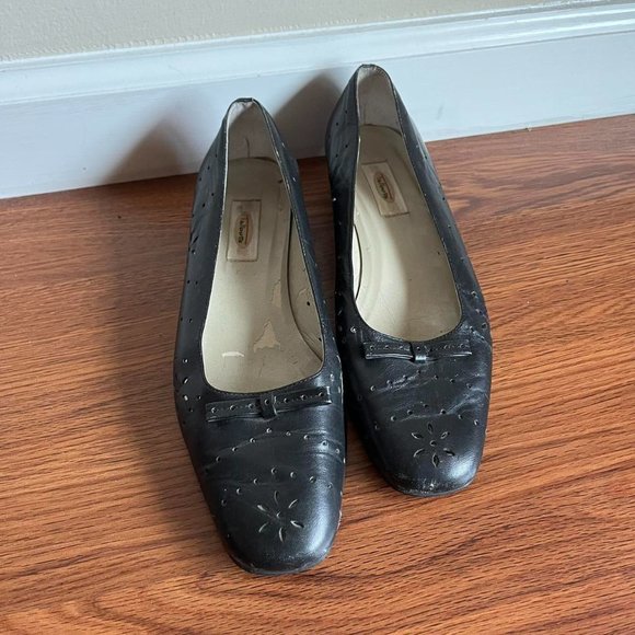 Talbots Black‎ Genuine Leather Kitten Block Heel Flats with Bow Size 6.5 - Picture 2 of 4